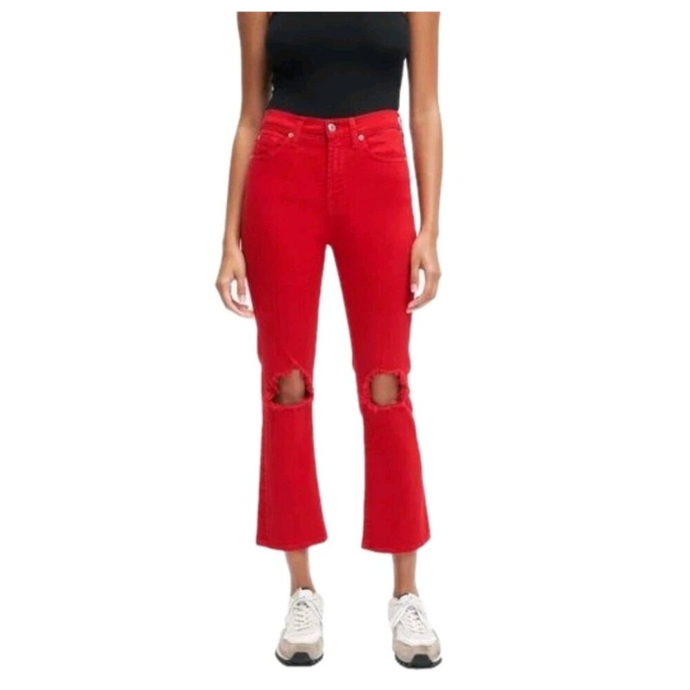7 For All Mankind High Rise Slim Kick Red Distressed Jeans Women's Denim Size 26